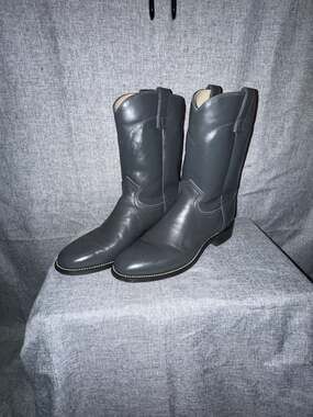 Roy Cooper American Made Vintage Gray Leather Western Roper Boots Size 8.5 D